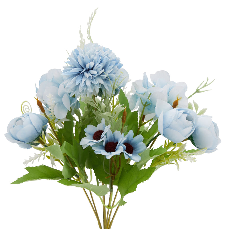 2-Pack Silk Peony and Hydrangea Artificial Flower Bouquets, Faux Flowers for Decorations, Table Centerpieces, Fake Floral Arrangements for Women (12x5 in, Light Blue)