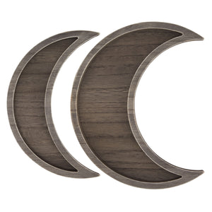 2 Piece Wooden Crescent Moon Tray for Crystals and Essential Oils, Rustic Style Home Decor for Nursery (Brown)