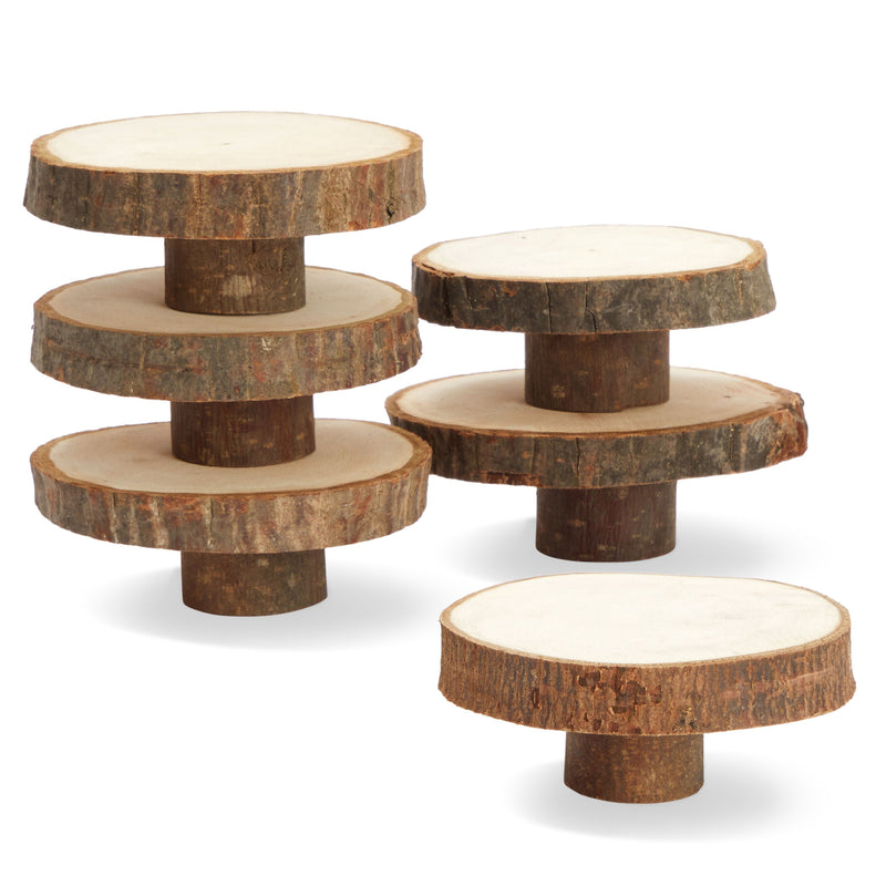 6 Pack Natural Wood Slice Cake Stand for Appetizers, Individual Mini Cupcake Holders, Rustic Style Cupcake Stand (3.5 x 1.5 In)