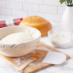 Set of 4 Bread Proofing Basket 9" with Plastic Scraper, Cloth Liner and Brush