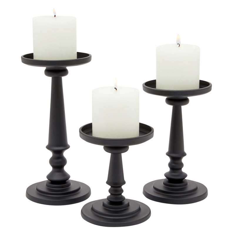 Set of 3 Farmhouse Matte Black Candle Holder for Pillar Candles, Home, Kitchen, Metal Table Decor (3 Sizes)