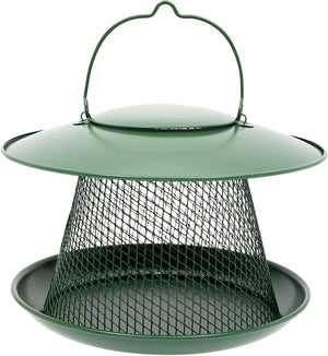 Hanging Metal Bird Feeder for Outdoor Patio, Garden, and Lawn, 10.5x10.5x9-Inch Covered Mesh Feeder Holds Up To 2.5 Lbs of Sunflower Seeds, Ideal for Small and Medium Sized Birds (Green)