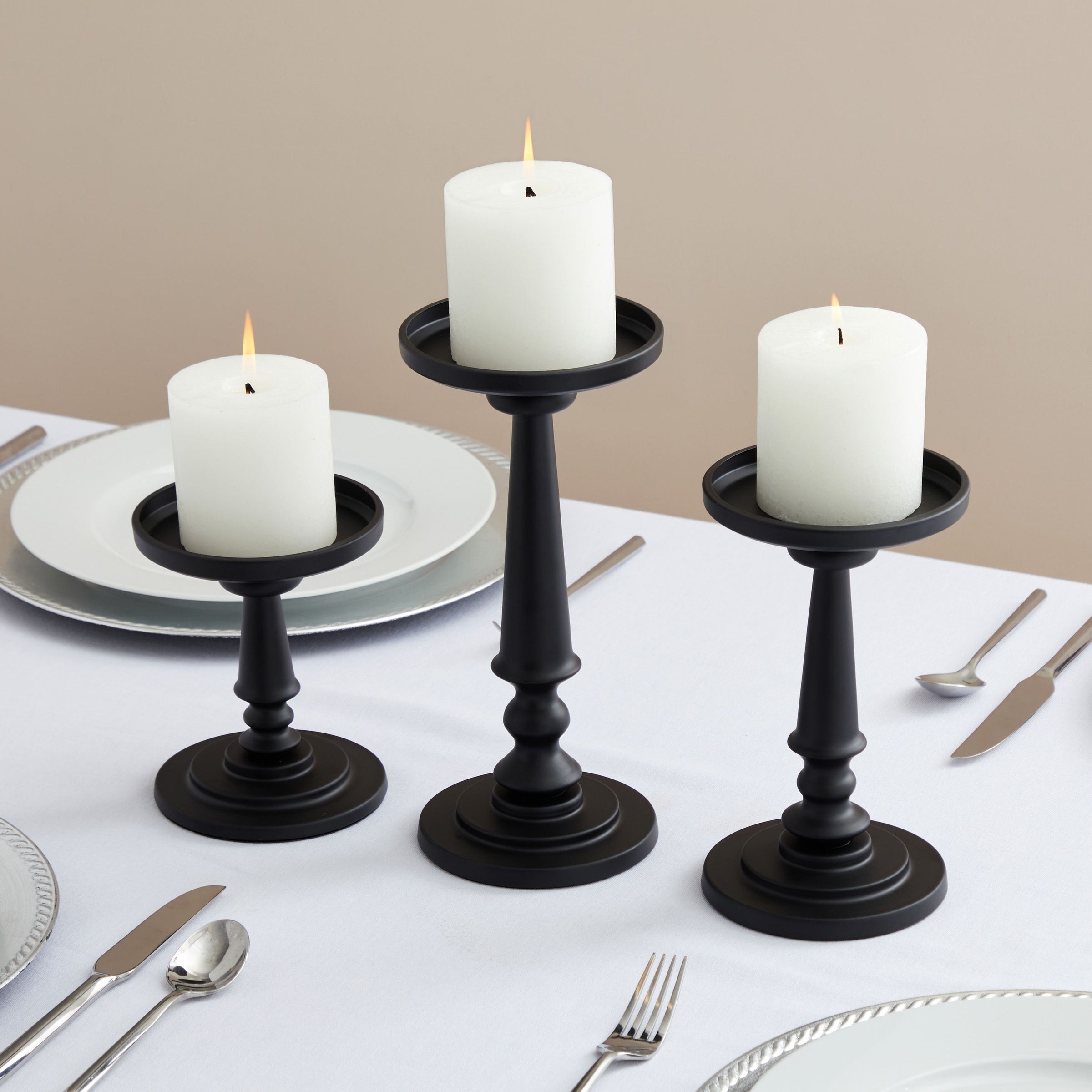 Set of 3 Farmhouse Matte Black Candle Holder for Pillar Candles, Home, –  Farmlyn Creek